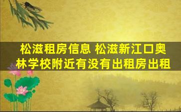 松滋租房信息 松滋新江口奥林学校附近有没有出租房出租